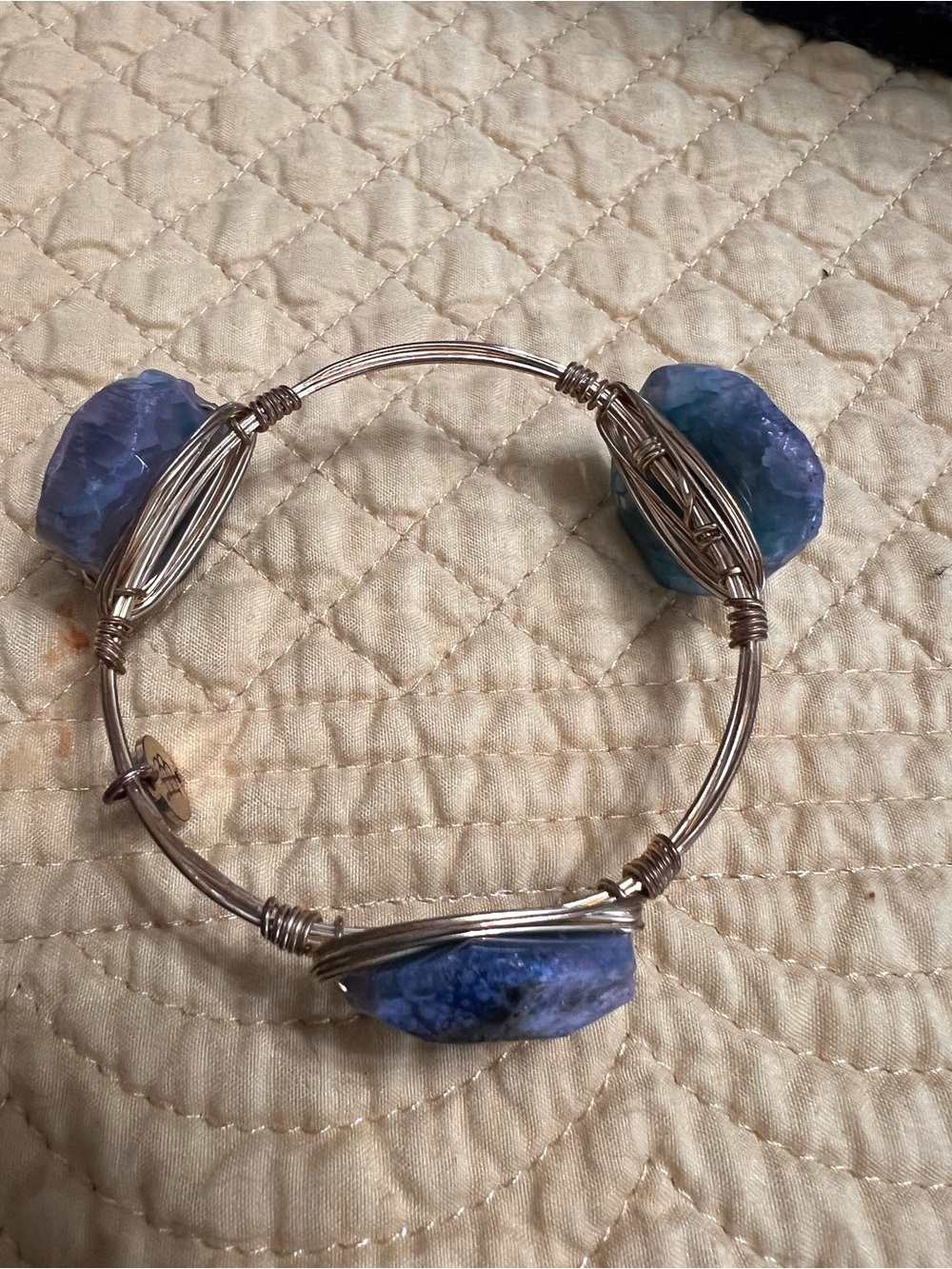 Bourbon and bow ties Blue Stone Wire Bangle Bracelet
